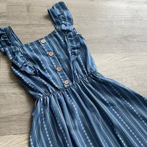 Jenna & Jessie | Blue Striped Ruffle-Shoulder Dress for Girls | Size 10 | Easter
